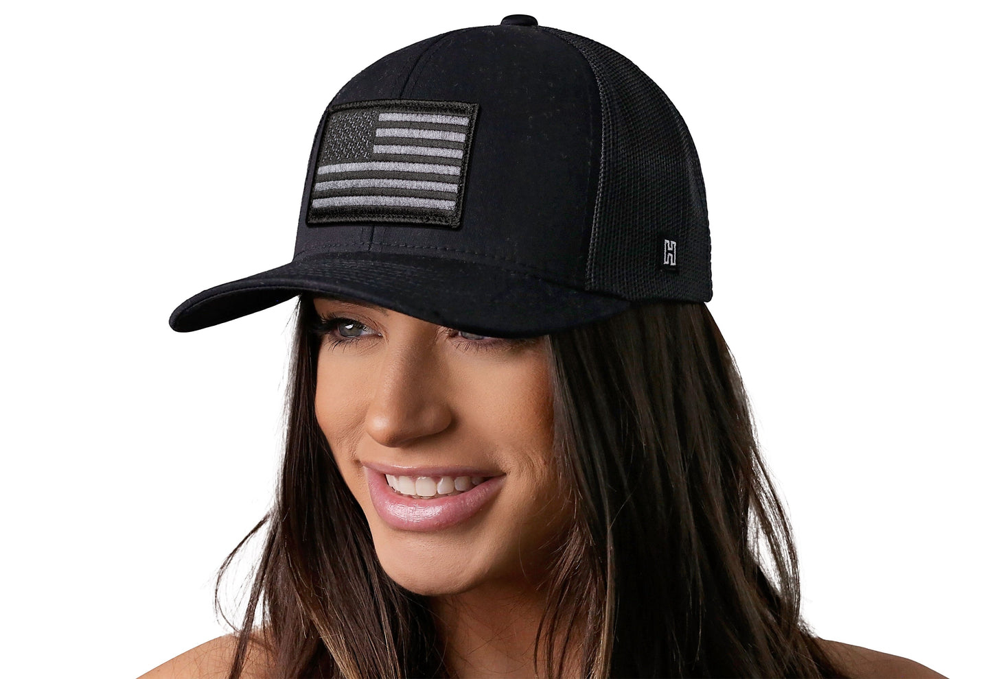 American Flag Trucker Hat | Black USA Tactical Snapback