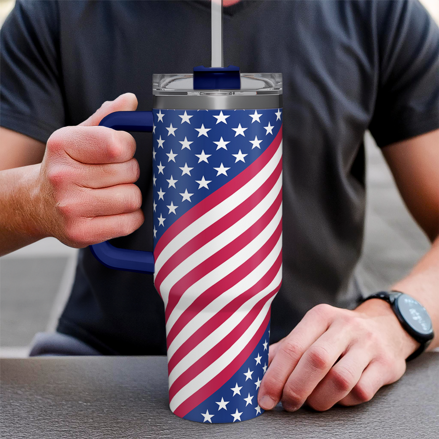American Flag 40oz Insulated Tumbler with Handle