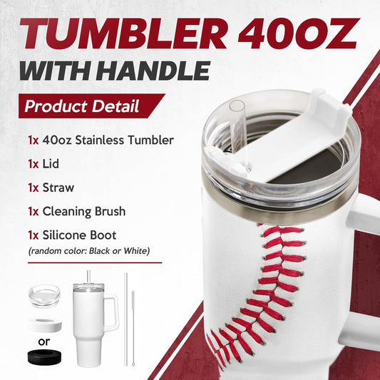 Baseball 40oz Stainless Steel Tumbler with Lid and Straw