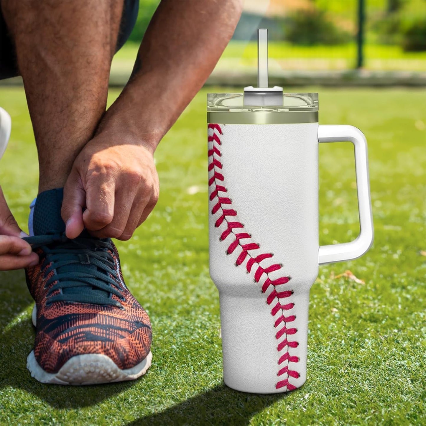 Baseball 40oz Stainless Steel Tumbler with Lid and Straw