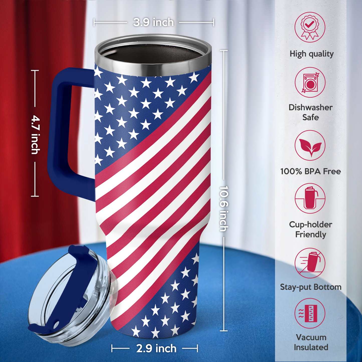 American Flag 40oz Insulated Tumbler with Handle