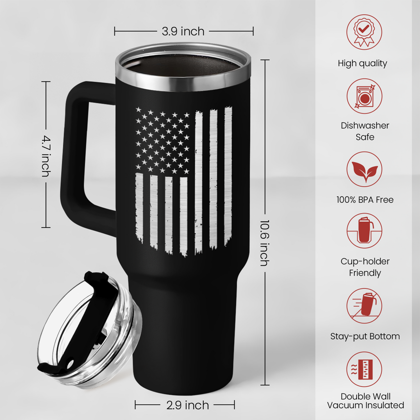 American Flag 40oz Insulated Tumbler with Handle