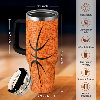 Basketball 40oz Stainless Steel Tumbler with Lid and Straw