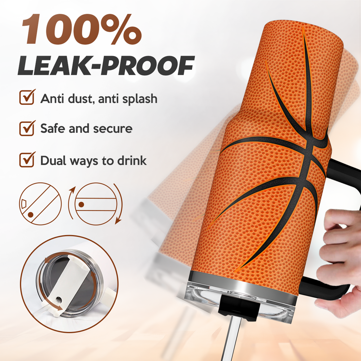 Basketball 40oz Stainless Steel Tumbler with Lid and Straw