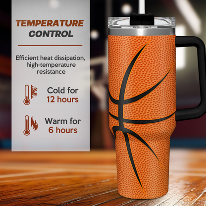 Basketball 40oz Stainless Steel Tumbler with Lid and Straw
