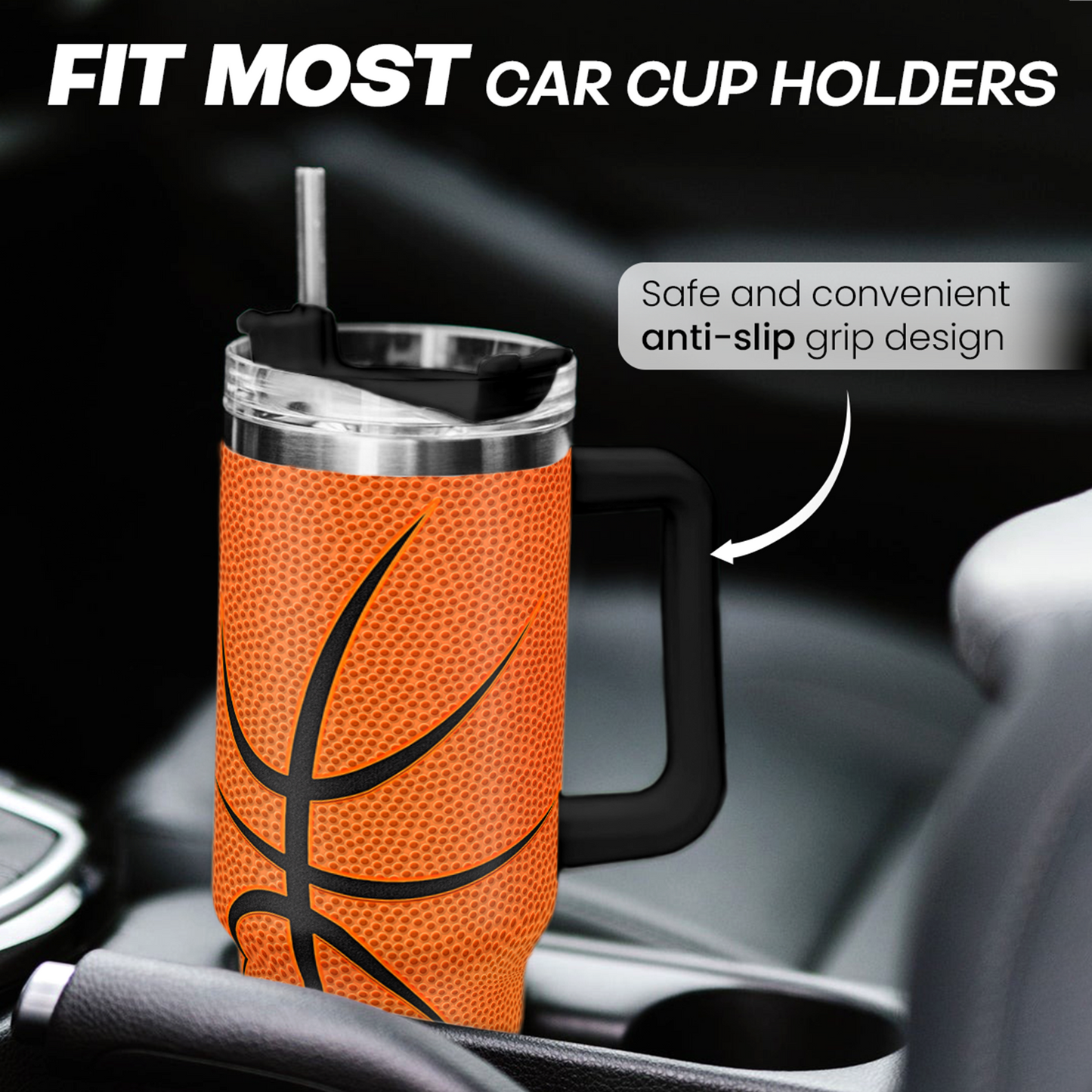 Basketball 40oz Stainless Steel Tumbler with Lid and Straw