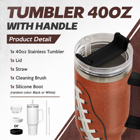 Football 40oz Stainless Steel Tumbler with Lid and Straw