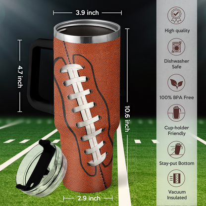 Football 40oz Stainless Steel Tumbler with Lid and Straw