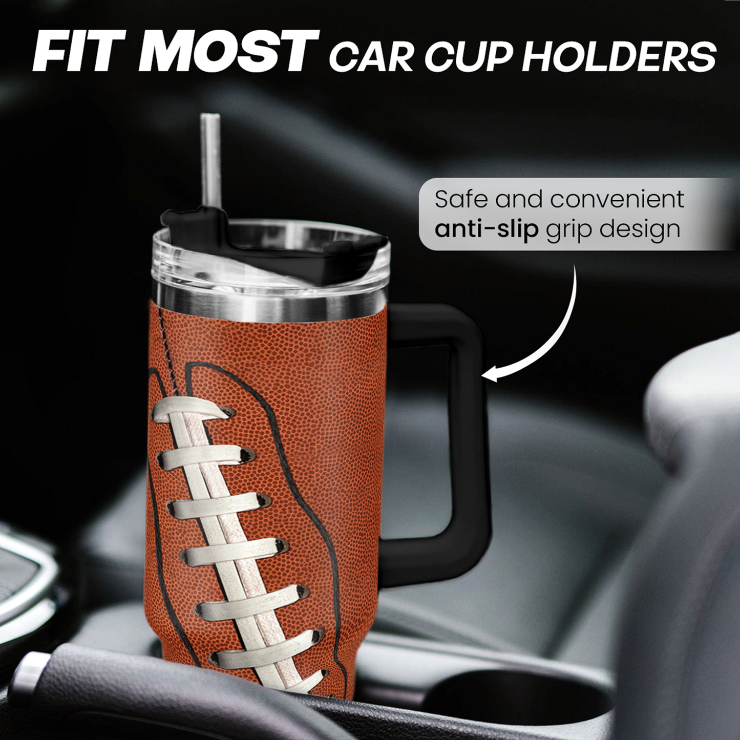 Football 40oz Stainless Steel Tumbler with Lid and Straw