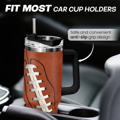 Football 40oz Stainless Steel Tumbler with Lid and Straw