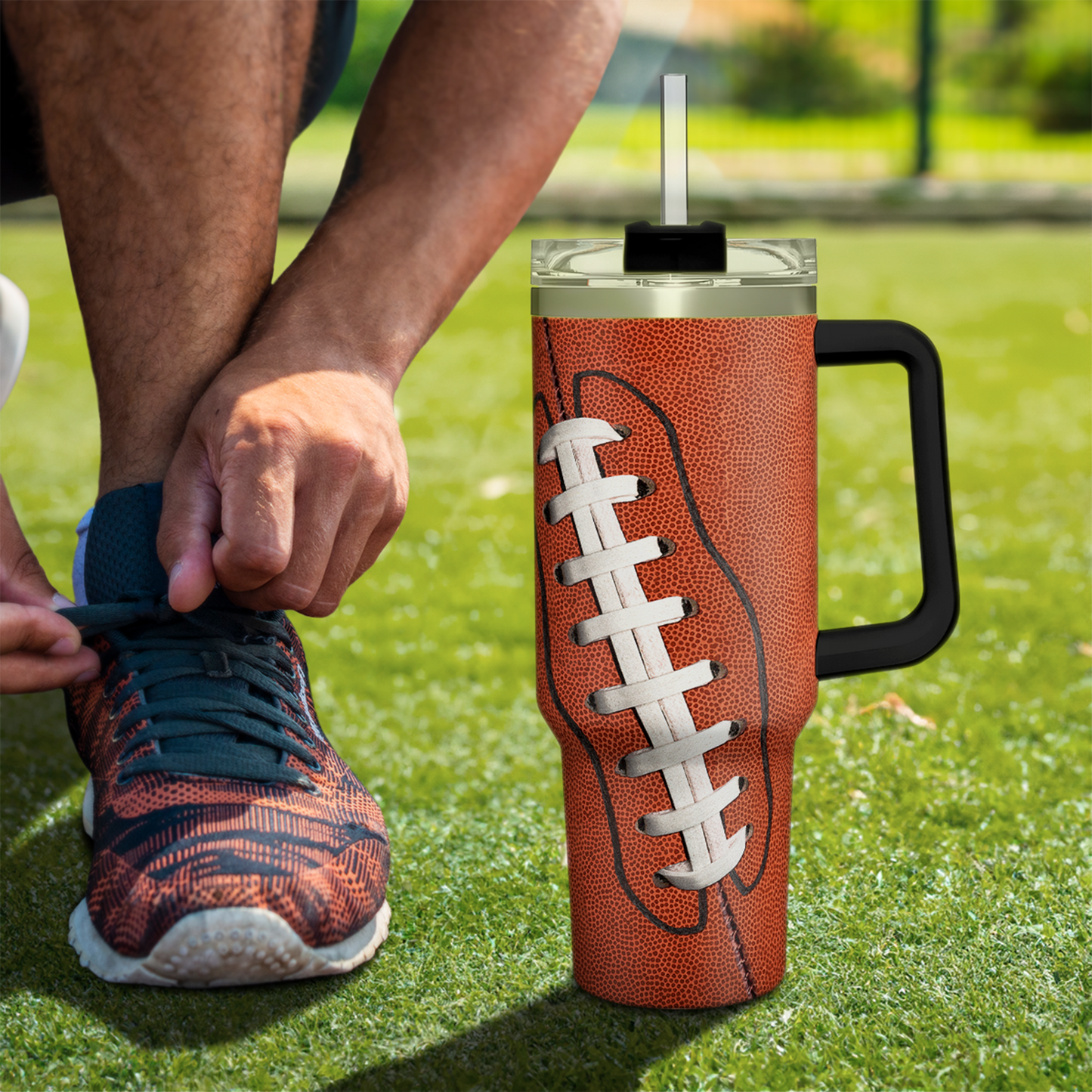 Football 40oz Stainless Steel Tumbler with Lid and Straw