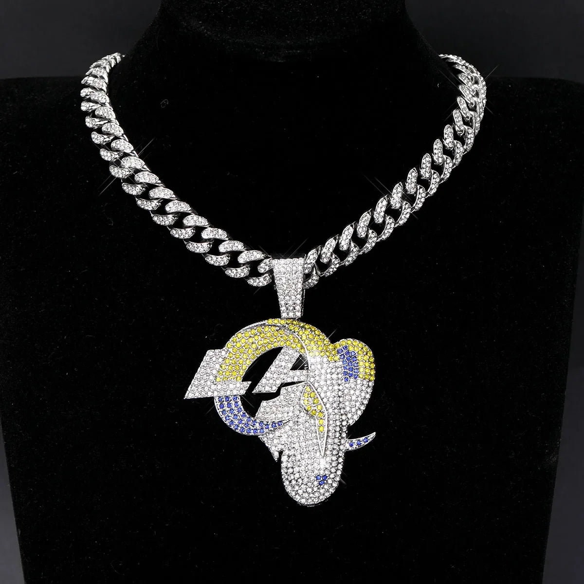 Football Fan Pendant Necklace with Cuban Chain