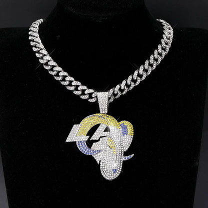 Football Fan Pendant Necklace with Cuban Chain