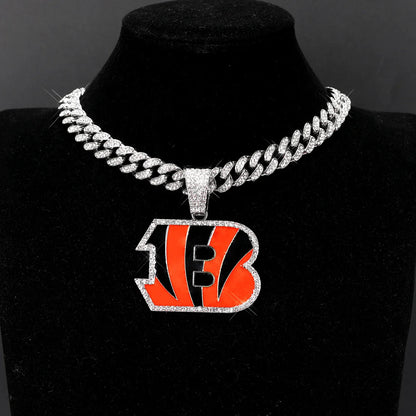 Football Fan Pendant Necklace with Cuban Chain