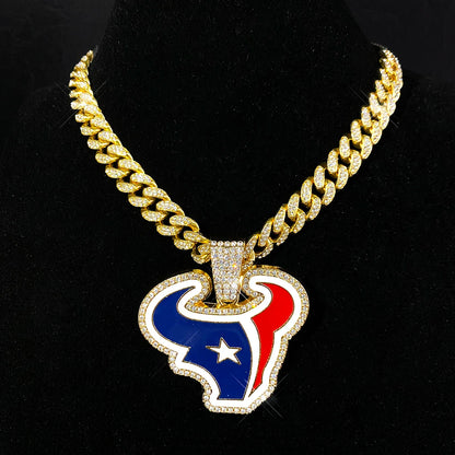 Football Fan Pendant Necklace with Cuban Chain