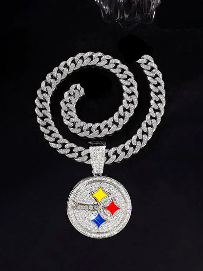 Football Fan Pendant Necklace with Cuban Chain