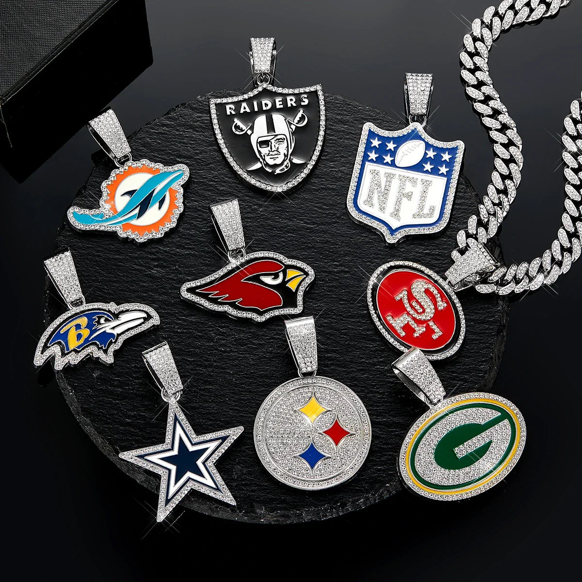 Football Fan Pendant Necklace with Cuban Chain