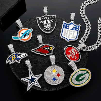 Football Fan Pendant Necklace with Cuban Chain