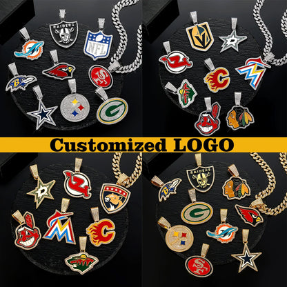 Football Fan Pendant Necklace with Cuban Chain