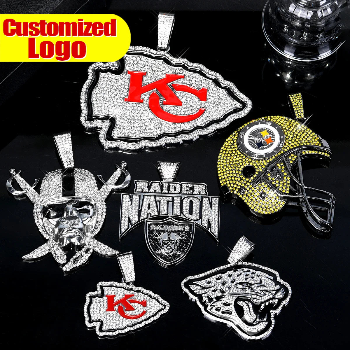 Football Fan Pendant Necklace with Cuban Chain