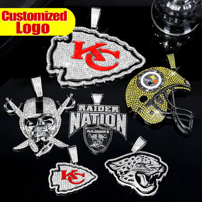 Football Fan Pendant Necklace with Cuban Chain