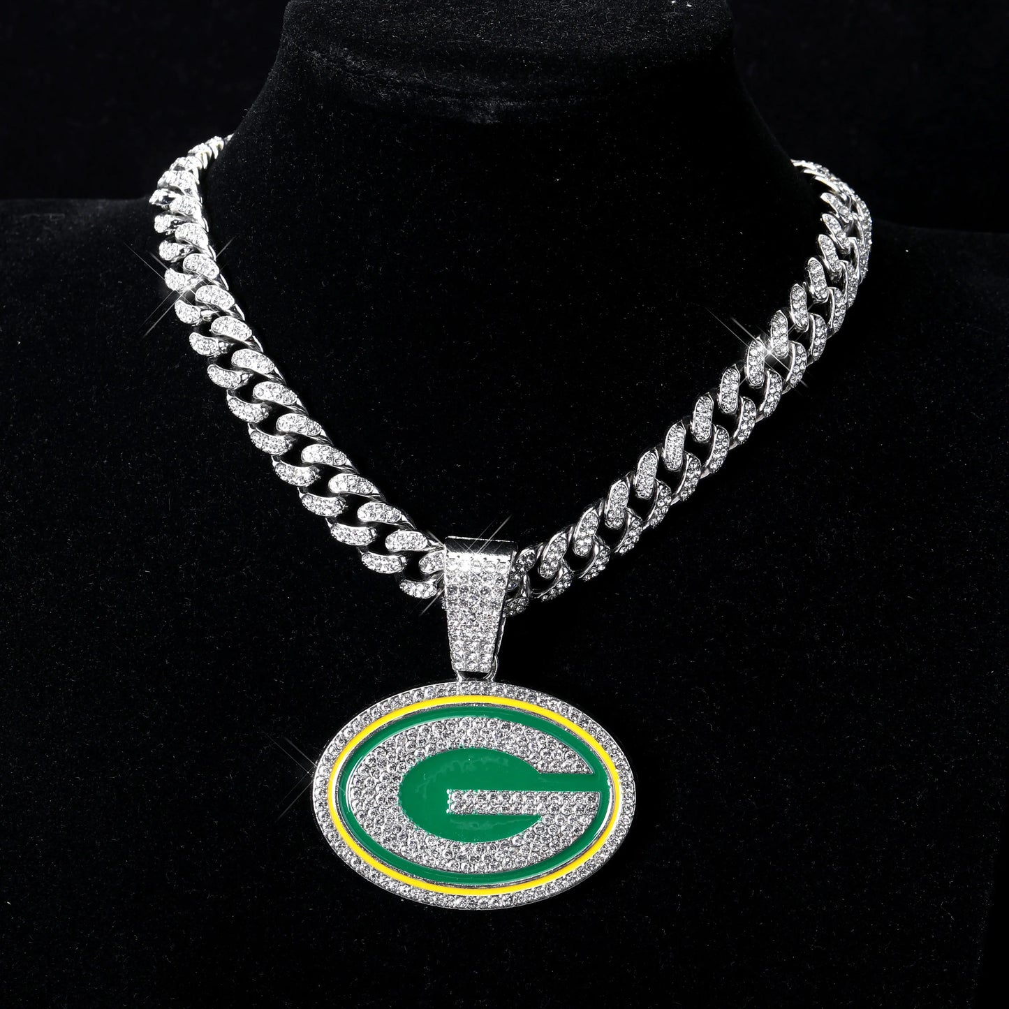 Football Fan Pendant Necklace with Cuban Chain