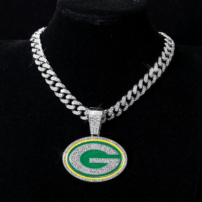 Football Fan Pendant Necklace with Cuban Chain