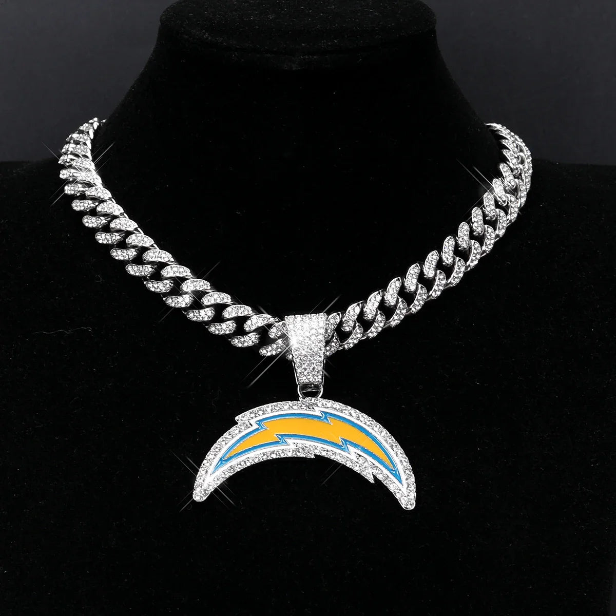 Football Fan Pendant Necklace with Cuban Chain