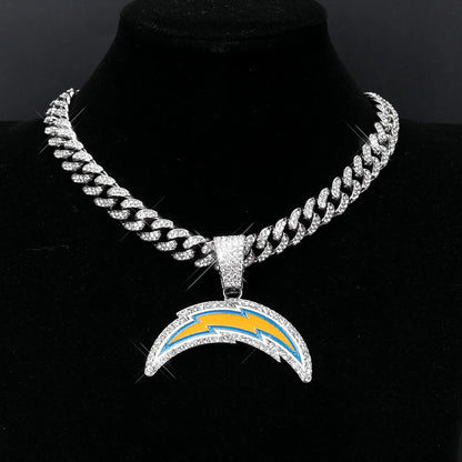 Football Fan Pendant Necklace with Cuban Chain