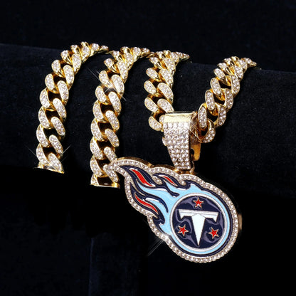 Football Fan Pendant Necklace with Cuban Chain