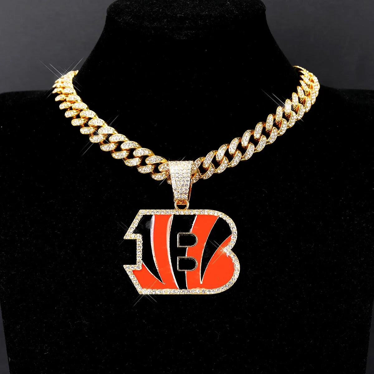 Football Fan Pendant Necklace with Cuban Chain