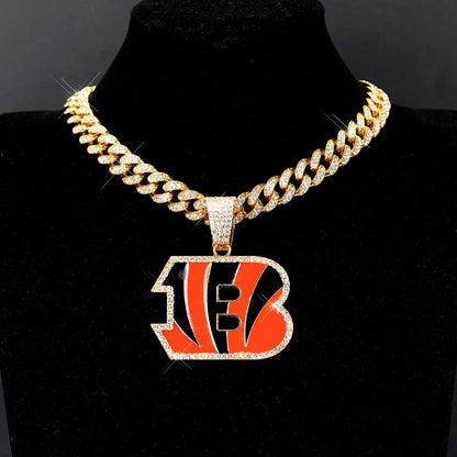 Football Fan Pendant Necklace with Cuban Chain