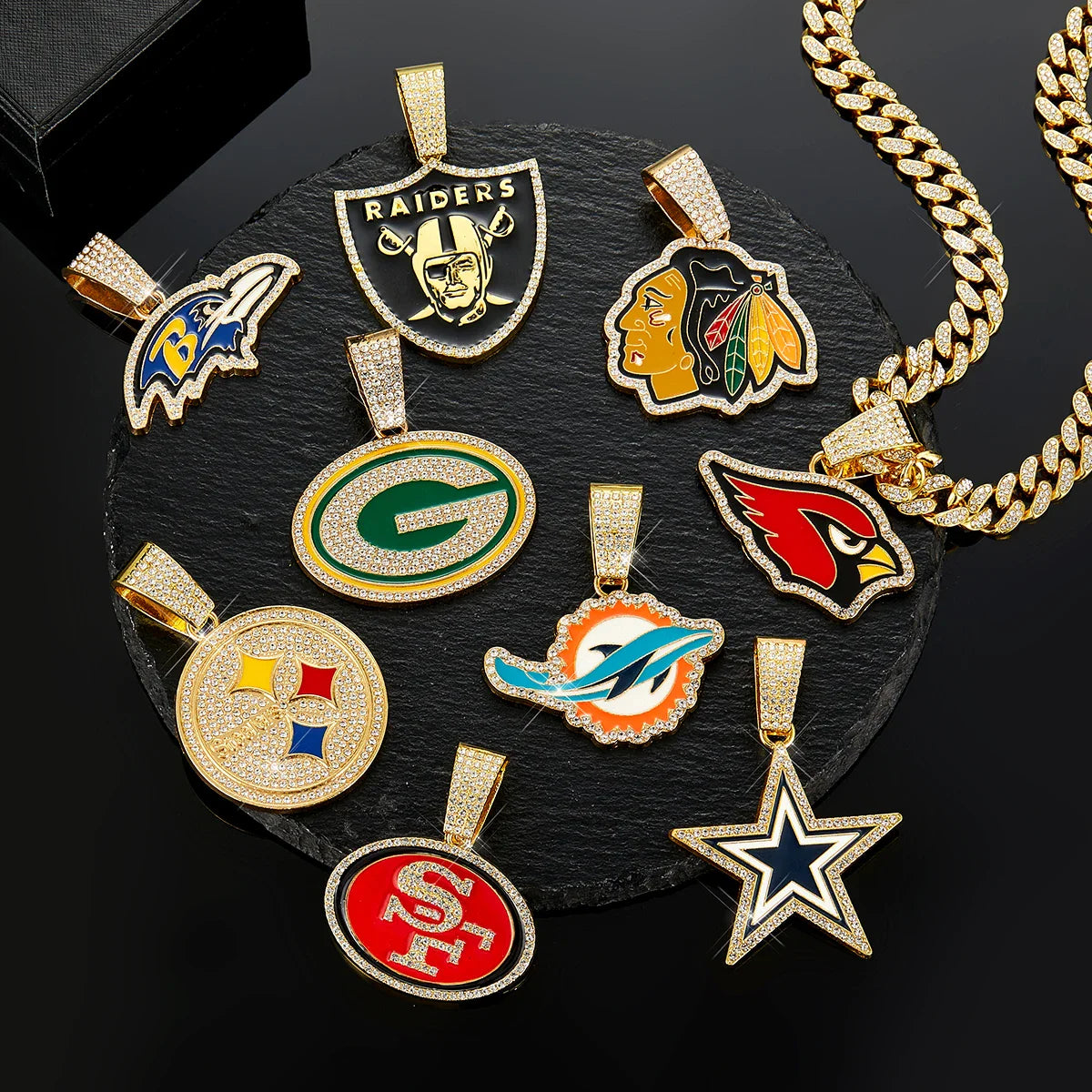 Football Fan Pendant Necklace with Cuban Chain
