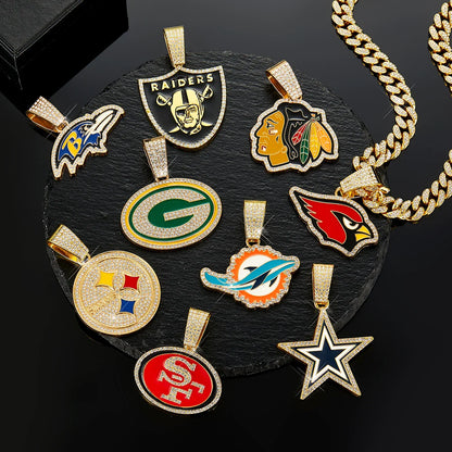 Football Fan Pendant Necklace with Cuban Chain
