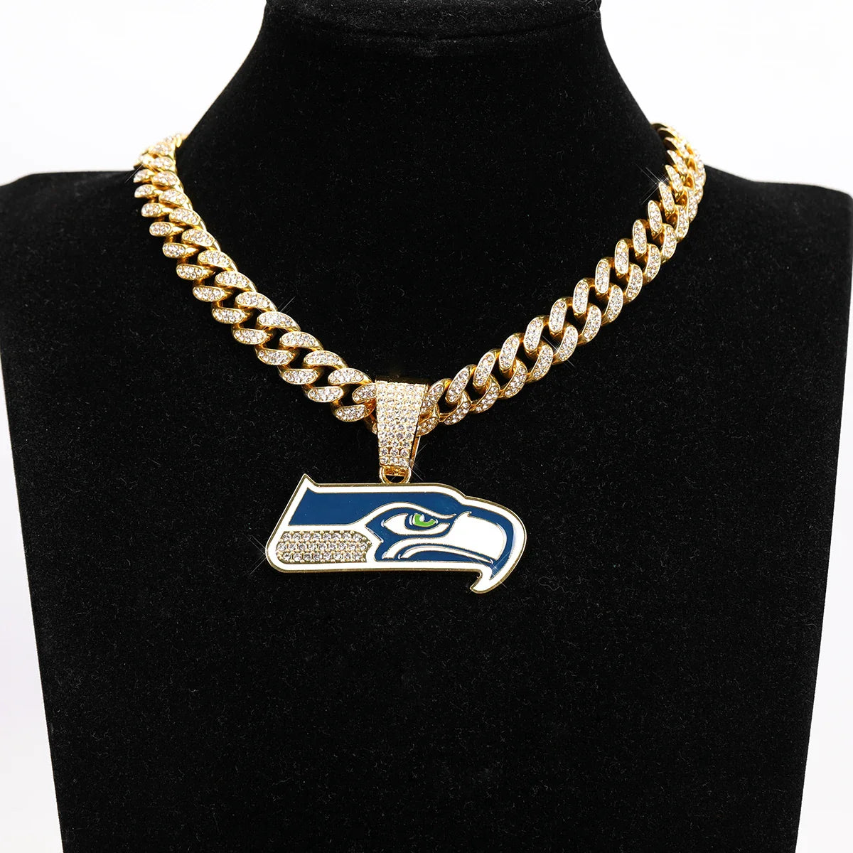Football Fan Pendant Necklace with Cuban Chain