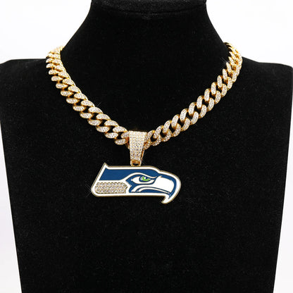 Football Fan Pendant Necklace with Cuban Chain