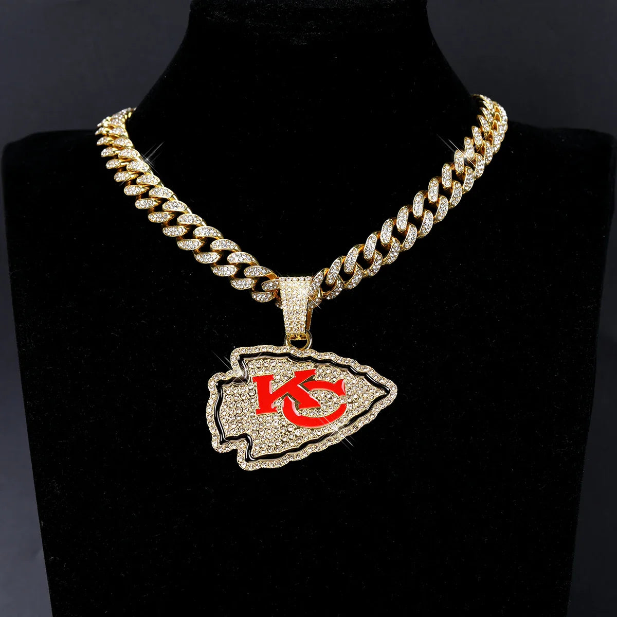 Football Fan Pendant Necklace with Cuban Chain