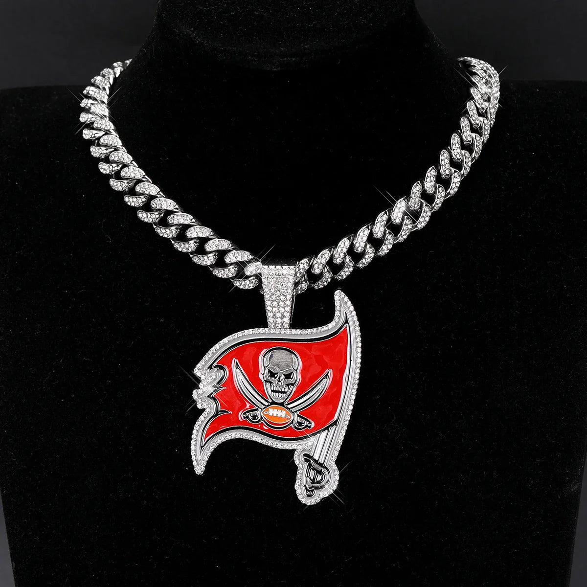 Football Fan Pendant Necklace with Cuban Chain