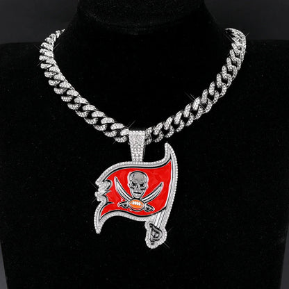 Football Fan Pendant Necklace with Cuban Chain