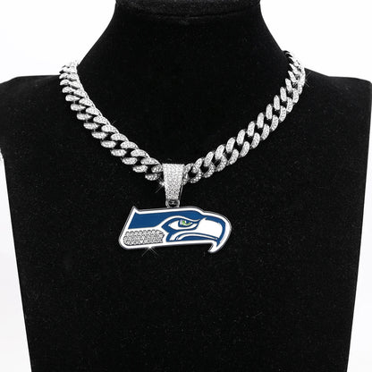 Football Fan Pendant Necklace with Cuban Chain