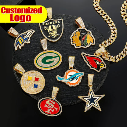Football Fan Pendant Necklace with Cuban Chain