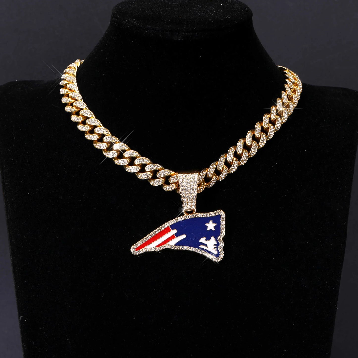 Football Fan Pendant Necklace with Cuban Chain
