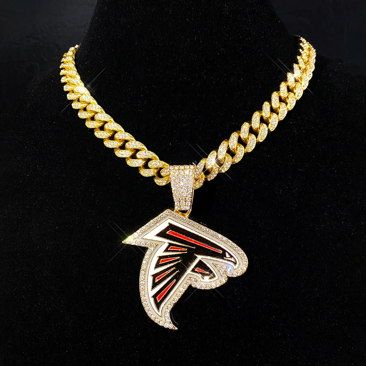 Football Fan Pendant Necklace with Cuban Chain