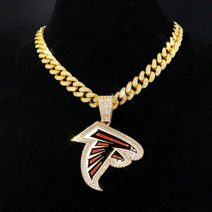 Football Fan Pendant Necklace with Cuban Chain