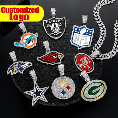 Football Fan Pendant Necklace with Cuban Chain