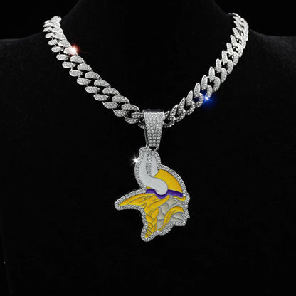 Football Fan Pendant Necklace with Cuban Chain
