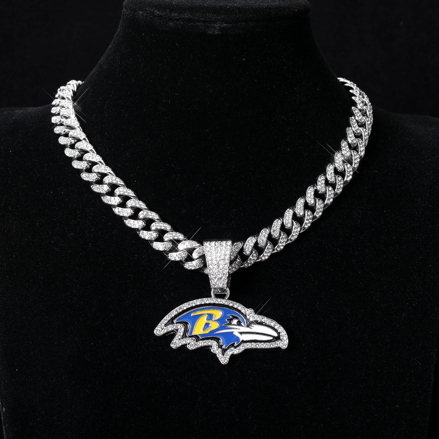 Football Fan Pendant Necklace with Cuban Chain