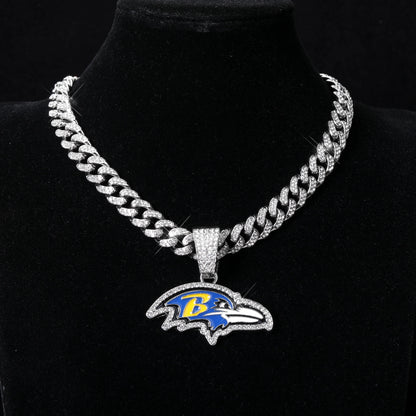 Football Fan Pendant Necklace with Cuban Chain