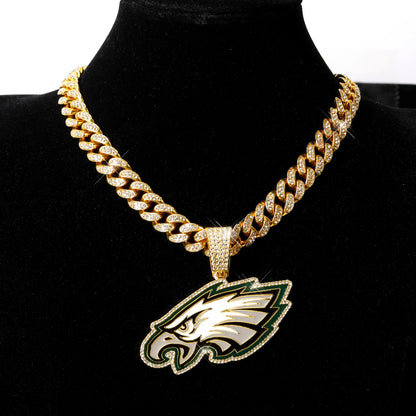 Football Fan Pendant Necklace with Cuban Chain