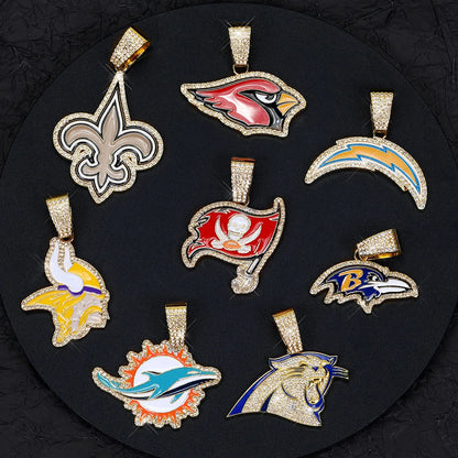 Football Fan Pendant Necklace with Cuban Chain